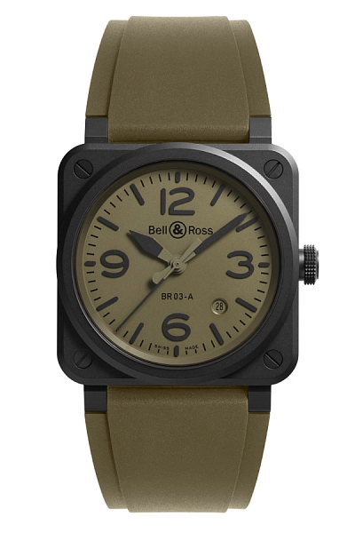 Bell &amp; Ross Mẫu mới BR 03 Quân sự Gốm sứ BR03A-MIL-CE/SRB