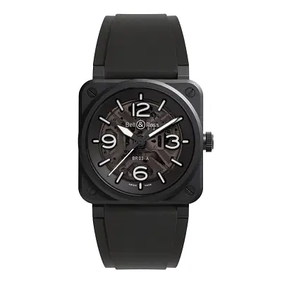 Bell &amp; Ross BR-03 Skeleton Đen Gốm BR03A-BL-SKCE/SRB
