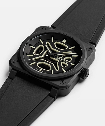 Bell &amp; Ross BR-03 Skeleton Lum Ceramic BR03A-LM-SKCE/SRB