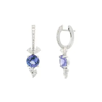 Bông tai vàng trắng 18K đính đá Tanzanite và kim cương