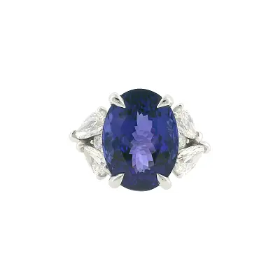 Nhẫn cao cấp với tanzanite tự nhiên 13,35 ct và kim cương bằng vàng trắng