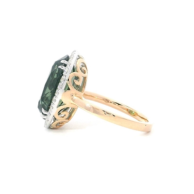 Nhẫn cao cấp với đá tourmaline xanh và kim cương