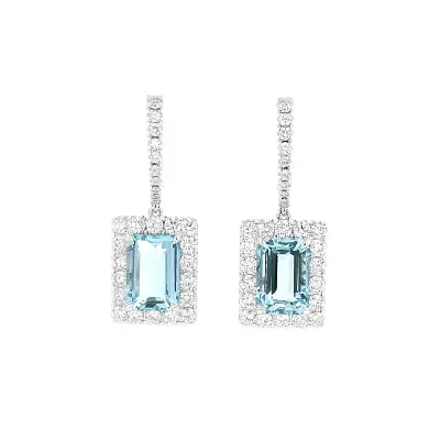 Vòng tai cao cấp với đá aquamarine trong vàng trắng