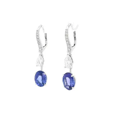 Vòng tai vàng trắng cao cấp với đá Tanzanite hình oval