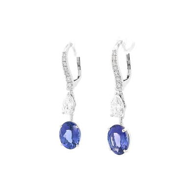 Vòng tai vàng trắng cao cấp với đá Tanzanite hình oval