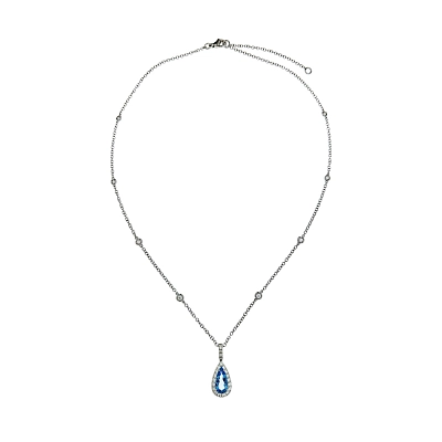 Trang sức cao cấp với đá aquamarine hình giọt nước và viền halo Damant