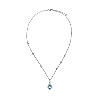 Vòng cổ cao cấp kết hợp ngọc aquamarine và kim cương