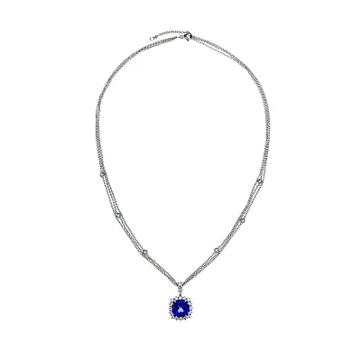 Vòng cổ với đá Tanzanite thiết kế halo, bao quanh bởi kim cương
