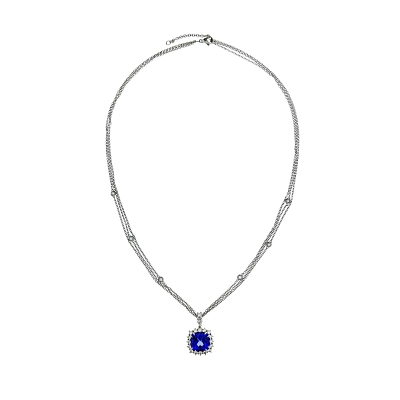 Vòng cổ với đá Tanzanite thiết kế halo, bao quanh bởi kim cương