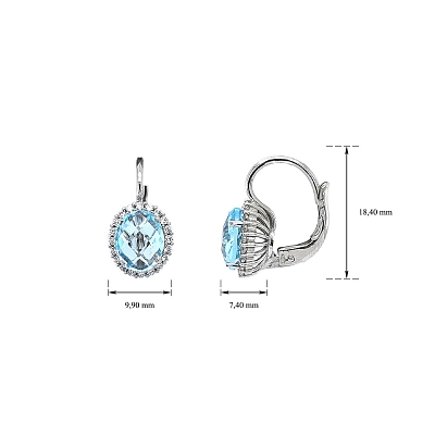 Vòng tai đeo tai treo trang trí bằng đá topaz xanh trên vàng trắng sang trọng