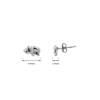 Vòng tai vàng trắng hình tê giác đính đá zircon