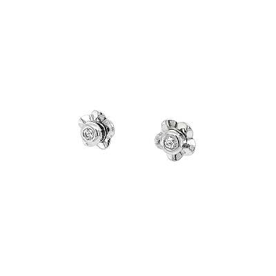 Vòng tai hoa với đá zircon trong vàng trắng