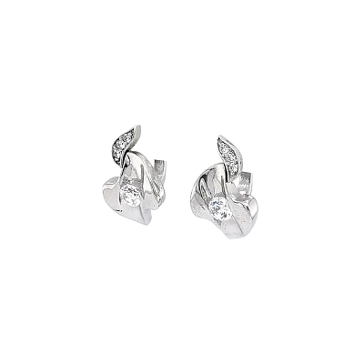 Khuyên tai bằng vàng trắng đính đá zircon trắng