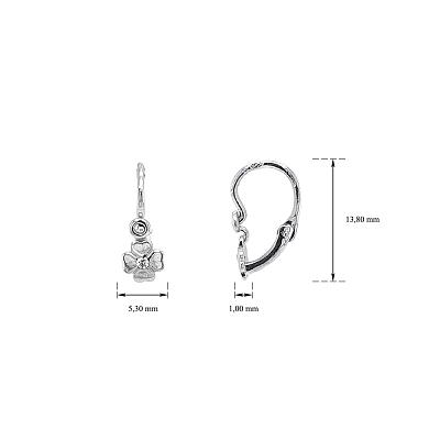 Vòng tai cho trẻ em hình lá bốn cánh với đá zircon