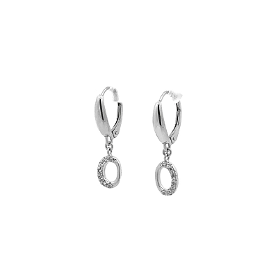Vòng tai đeo dài bằng vàng trắng đính đá zircon