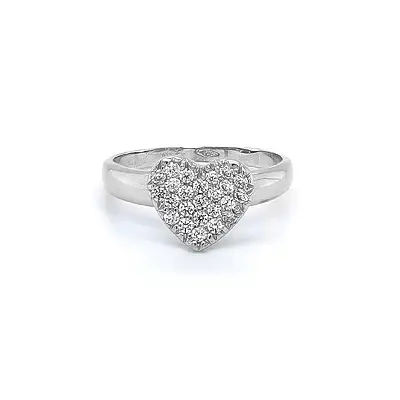 Nhẫn hình trái tim với đá zircon trắng và vàng trắng