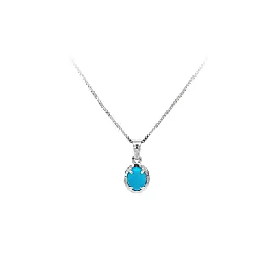 Mặt dây chuyền bằng vàng trắng đính đá turquoise