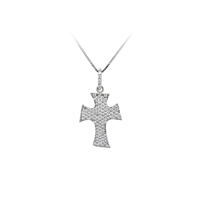 Mặt dây chuyền thánh giá với đá zircon trắng và vàng trắng