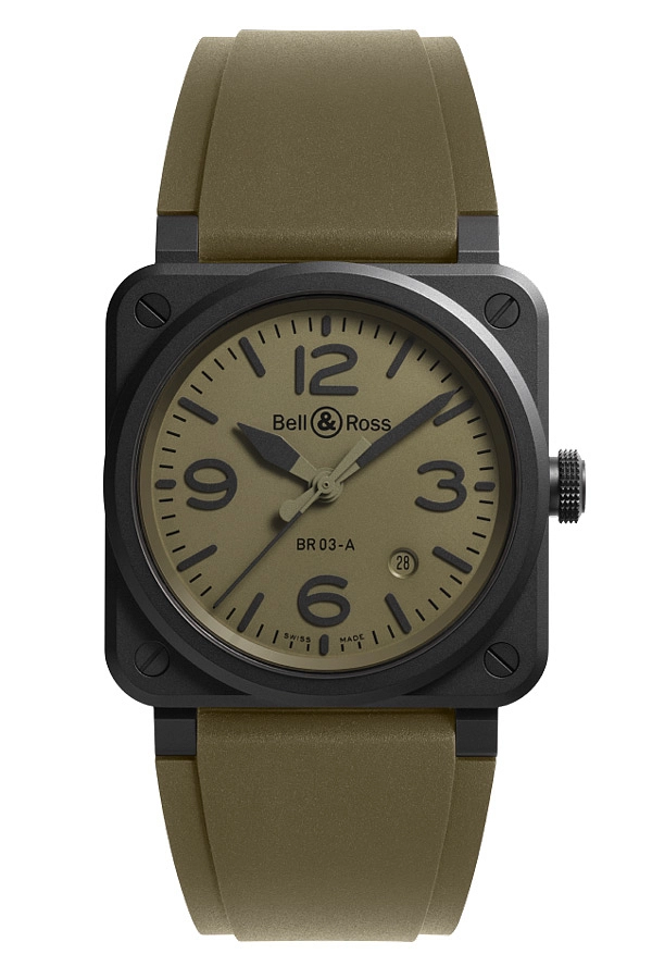 Bell &amp; Ross Mẫu mới BR 03 Quân sự Gốm sứ BR03A-MIL-CE/SRB
