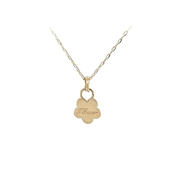 Mặt dây chuyền vàng hình hoa khắc chữ “Flower”