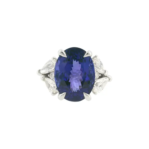 Nhẫn cao cấp với tanzanite tự nhiên 13,35 ct và kim cương bằng vàng trắng