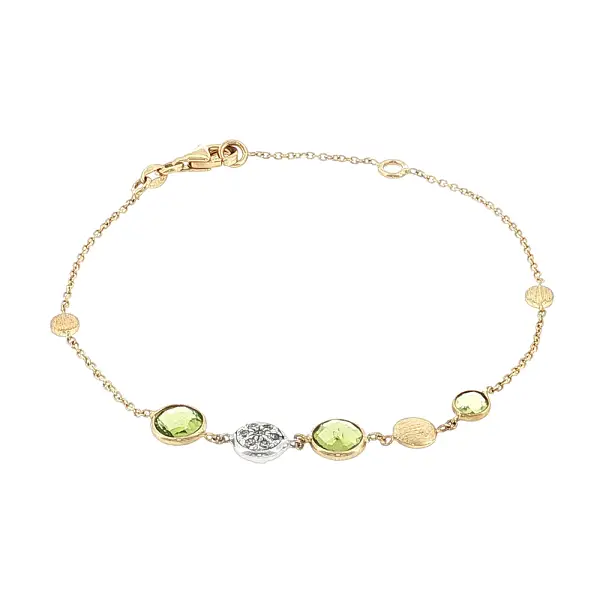 Vòng tay vàng 14K với đá peridot và zirconia