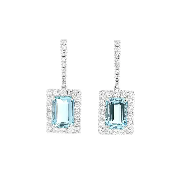 Vòng tai cao cấp với đá aquamarine trong vàng trắng