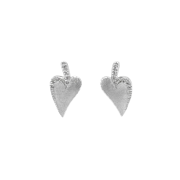 Khuyên tai hình trái tim bằng vàng trắng đính đá zircon