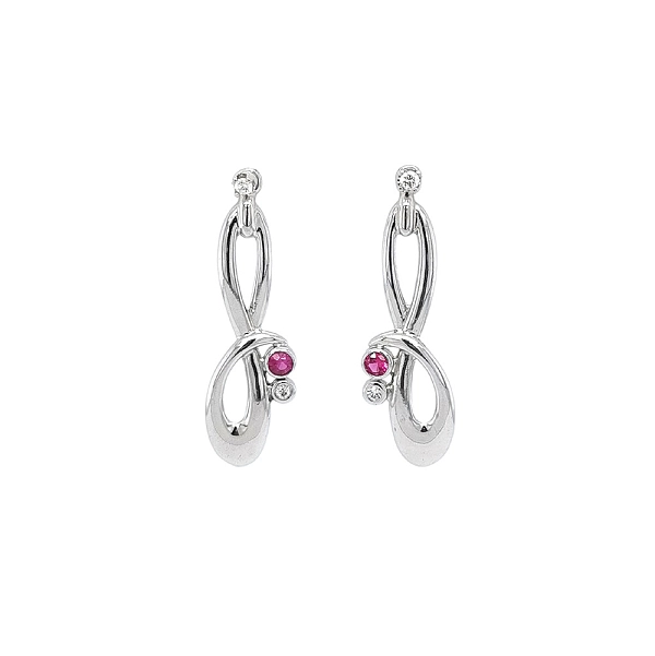 Vòng tai vàng trắng cao cấp đính ruby và zircon