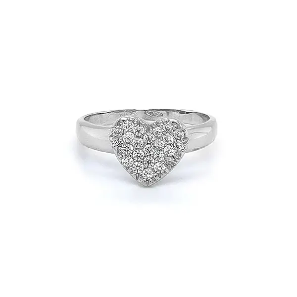 Nhẫn hình trái tim với đá zircon trắng và vàng trắng