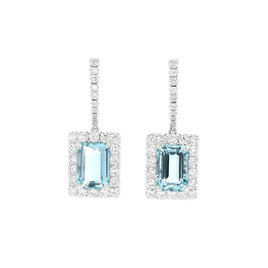 Vòng tai cao cấp với đá aquamarine trong vàng trắng
