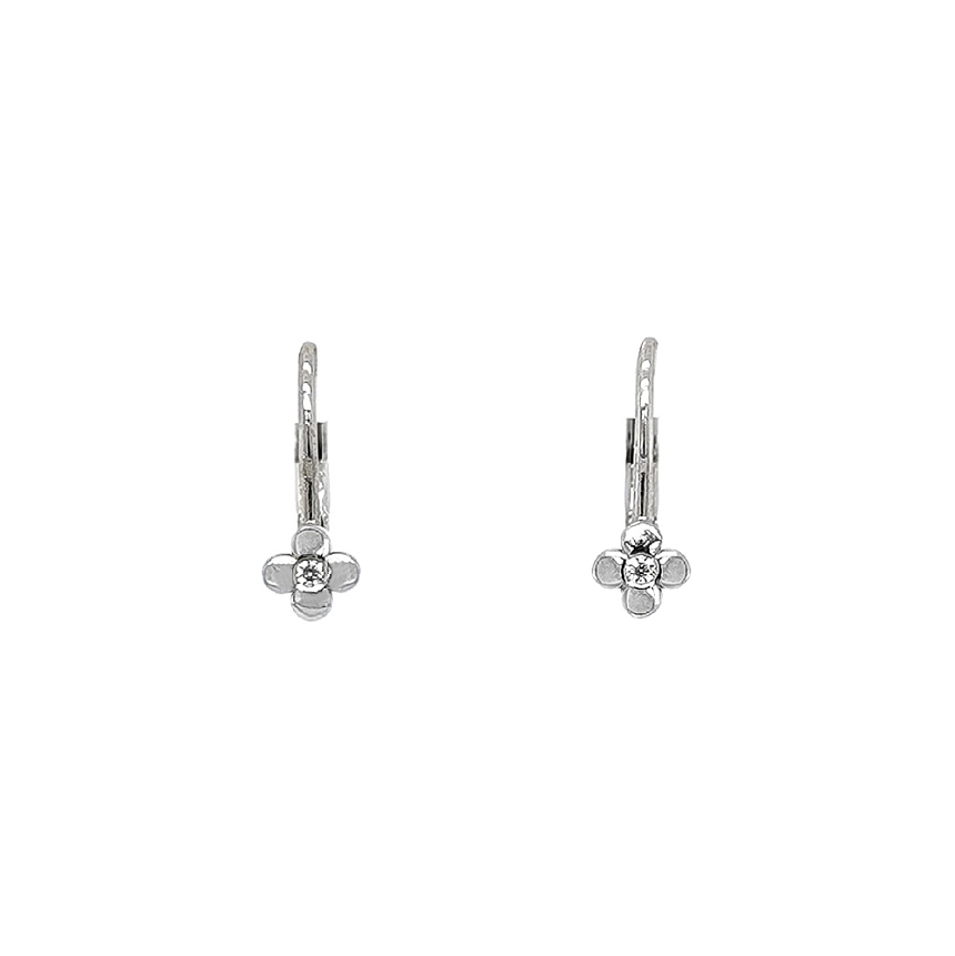 Bông tai hoa với đá zircon trắng vàng