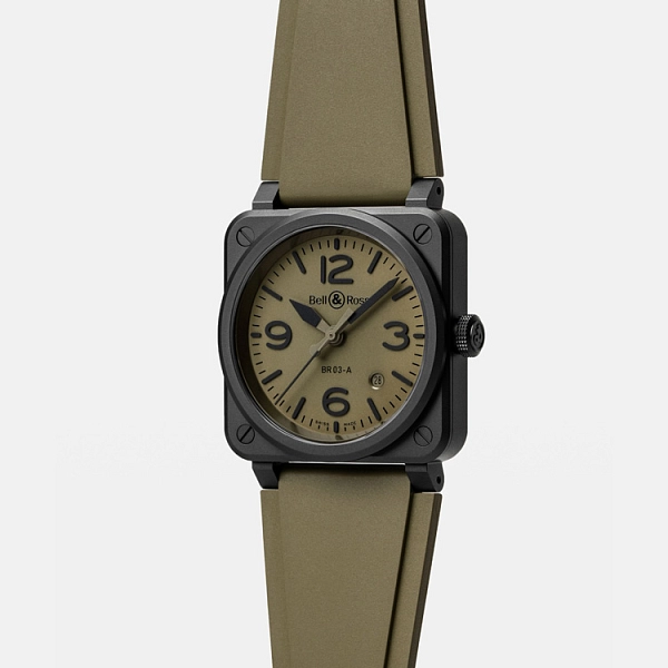 Bell &amp; Ross Mẫu mới BR 03 Quân sự Gốm sứ BR03A-MIL-CE/SRB