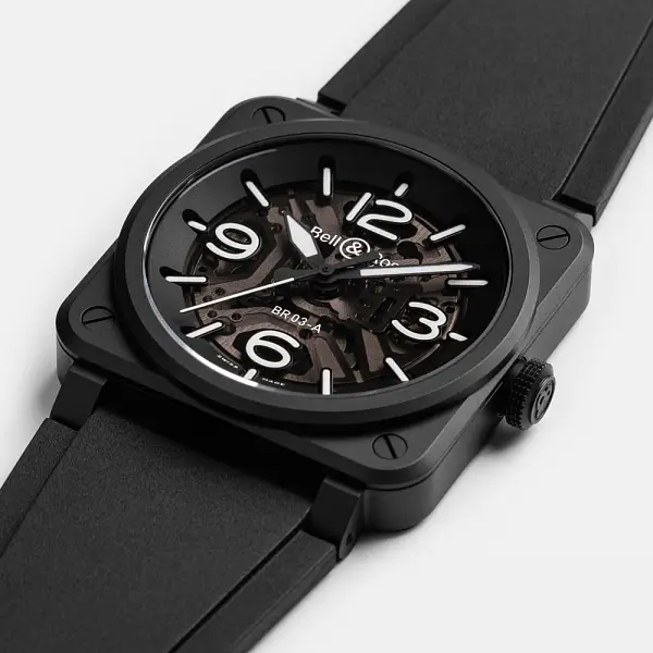 Bell &amp; Ross BR-03 Skeleton Đen Gốm BR03A-BL-SKCE/SRB