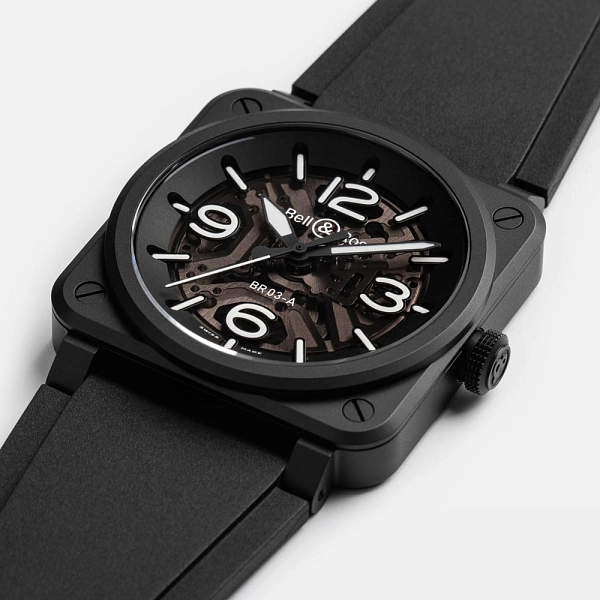 Bell &amp; Ross BR-03 Skeleton Đen Gốm BR03A-BL-SKCE/SRB