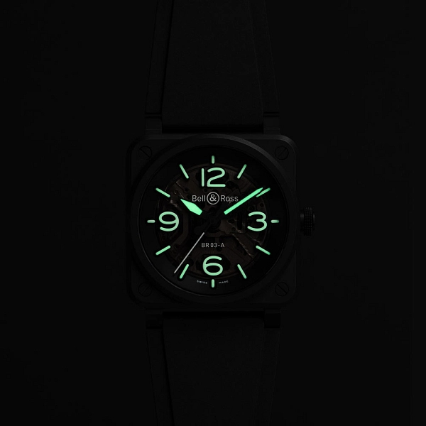 Bell &amp; Ross BR-03 Skeleton Đen Gốm BR03A-BL-SKCE/SRB