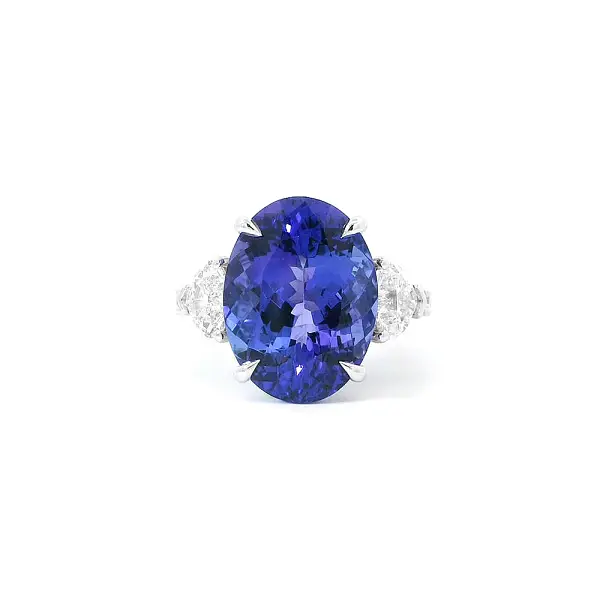 Nhẫn vàng trắng đính Tanzanite và kim cương hình trái tim