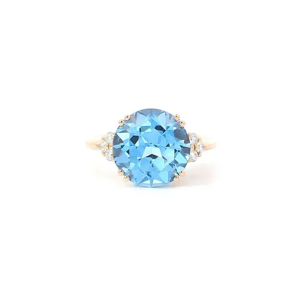 Nhẫn cao cấp với đá topaz xanh và kim cương trong vàng hồng