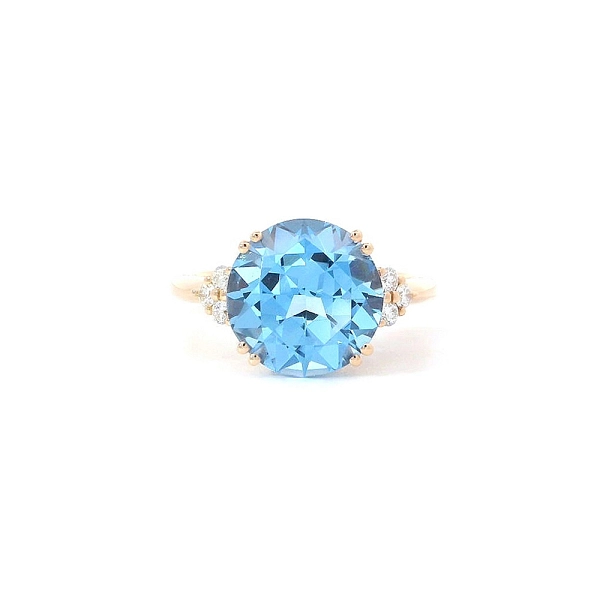 Nhẫn cao cấp với đá topaz xanh và kim cương trong vàng hồng