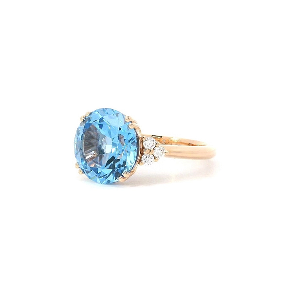 Nhẫn cao cấp với đá topaz xanh và kim cương trong vàng hồng