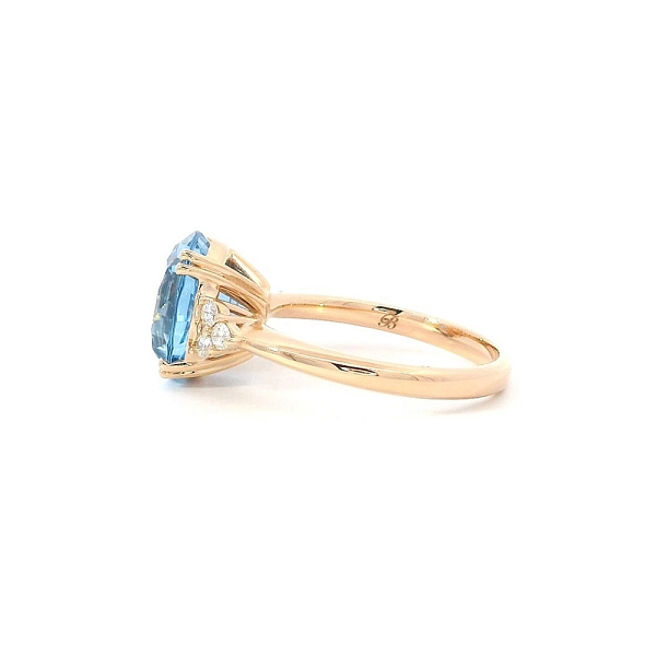 Nhẫn cao cấp với đá topaz xanh và kim cương trong vàng hồng