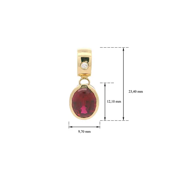 Mặt dây chuyền thanh lịch với ruby và kim cương trong khung vàng trơn