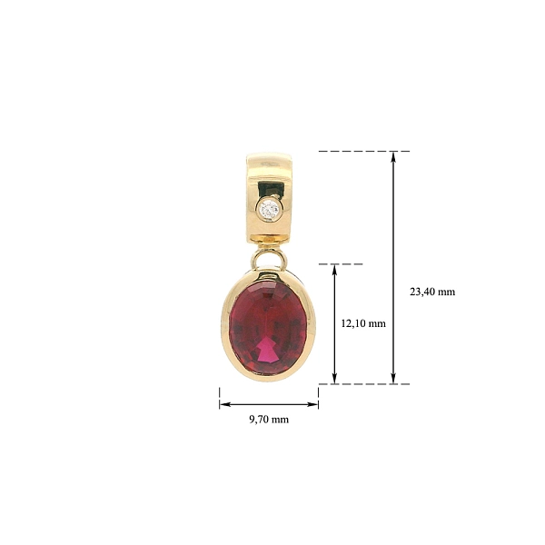 Mặt dây chuyền thanh lịch với ruby và kim cương trong khung vàng trơn