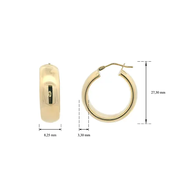 Hoa Tai Vòng Bản Rộng Bằng Vàng Vàng 14K, Ø 27,30 mm
