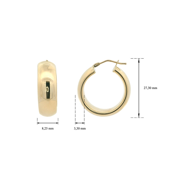 Hoa Tai Vòng Bản Rộng Bằng Vàng Vàng 14K, Ø 27,30 mm