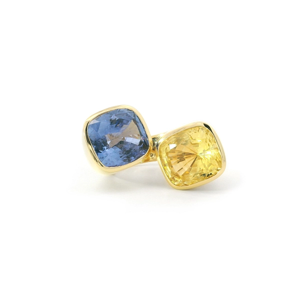 Nhẫn Vàng Vàng 18K Đính Đá Sapphire Xanh và Vàng