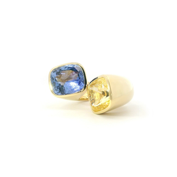 Nhẫn Vàng Vàng 18K Đính Đá Sapphire Xanh và Vàng