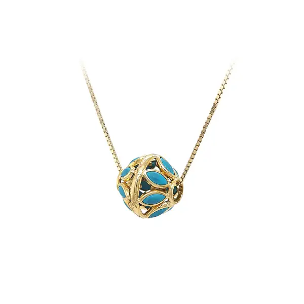 Mặt dây chuyền vàng cao cấp gắn ngọc lam (turquoise)
