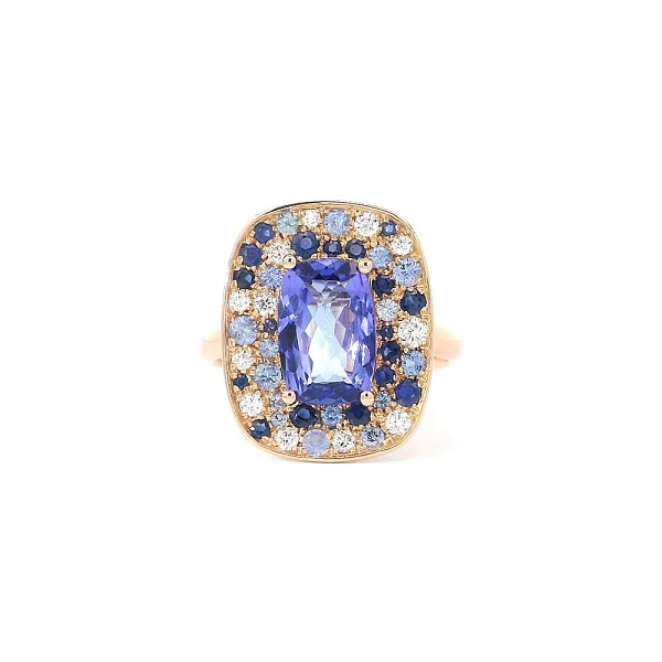 Sự hòa quyện sắc màu của tanzanit, sapphire và kim cương trong vàng hồng