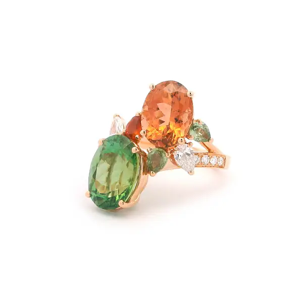Nhẫn vàng 18K gắn tourmaline, sapphire và kim cương